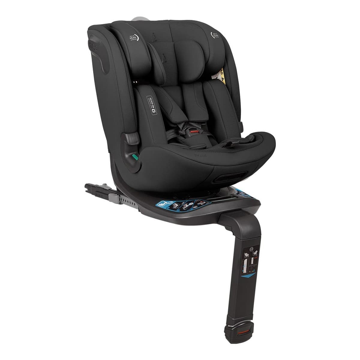 כיסא בטיחות i-Bond שחור - מבט תלת-רבעי, עם ISOFIX ורגל תמיכה מובנים